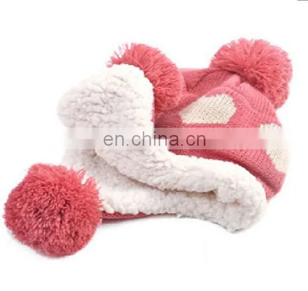 Knitted Earflaps Pom Winter Polar Fleece Lining Beanie Hat Factory