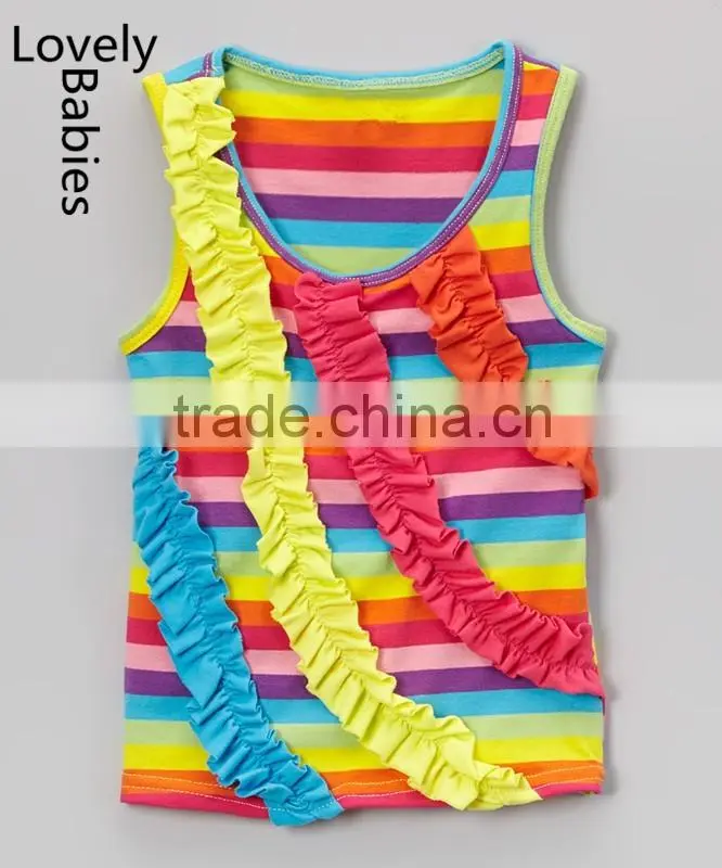 Wholsale baby clothing design 2016 cotton rainbow stripe printed crop top