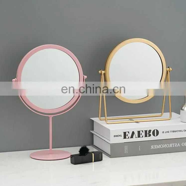 Single Side round makeup Mirror Rotation gold black color Metal Cosmetic Mirrors Round Glass Make Up Mirror with stand
