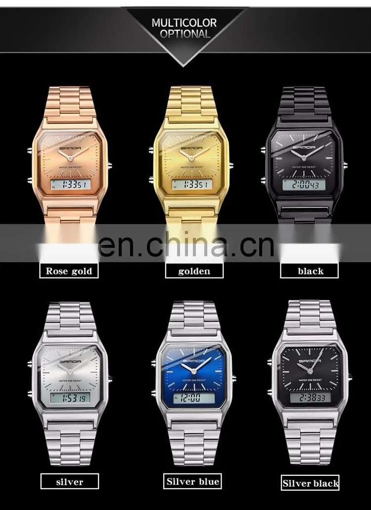 SANDA 747 Simple High Quality Digital Quartz Watch For Man Stainless Steel Time To Showed Luminous Fashion Watches Men
