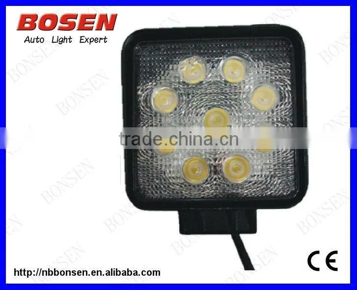 10-30V input for tractor mining SUV heavy duty 27W square shape LED work light