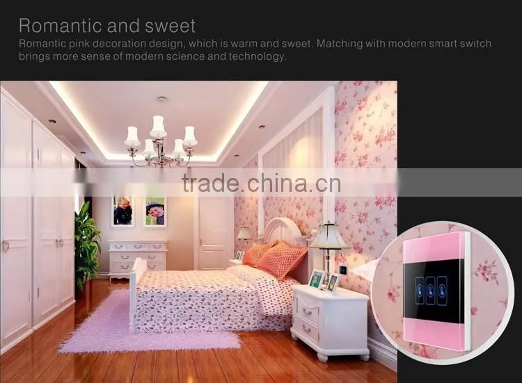 Pink 3 Gang Crystal Glass Panel WIFI Smart Light Controlled Power Remote Switch