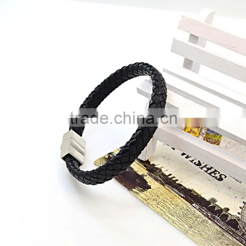 Customized logo bio magnetic clasp bracelet genuine leather man bracelet