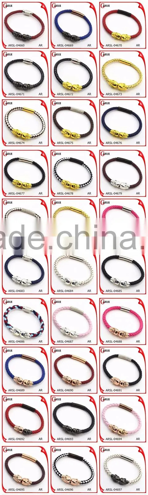 wholesale leather engravable bracelets with pendant mens leather bracelet