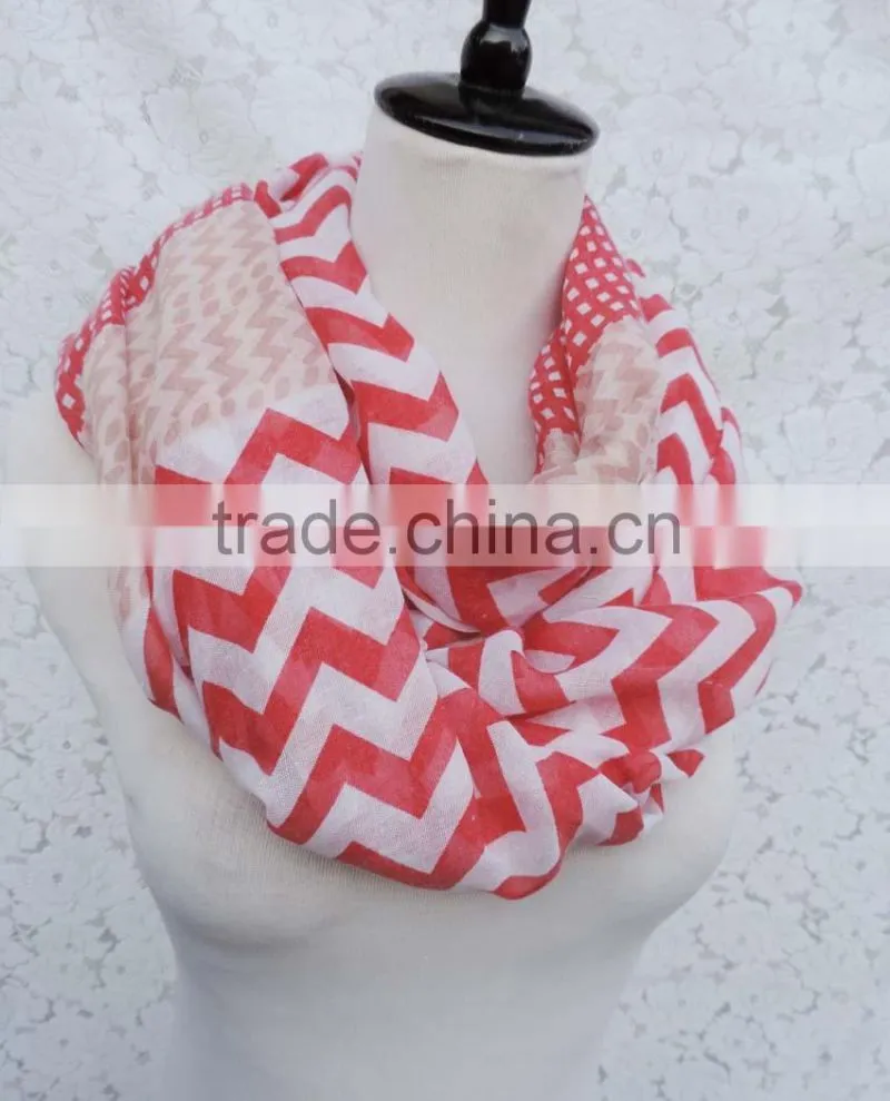 Hot Popular Wave Printing Ladies Thin Polyester Chevron Infinity Scarf