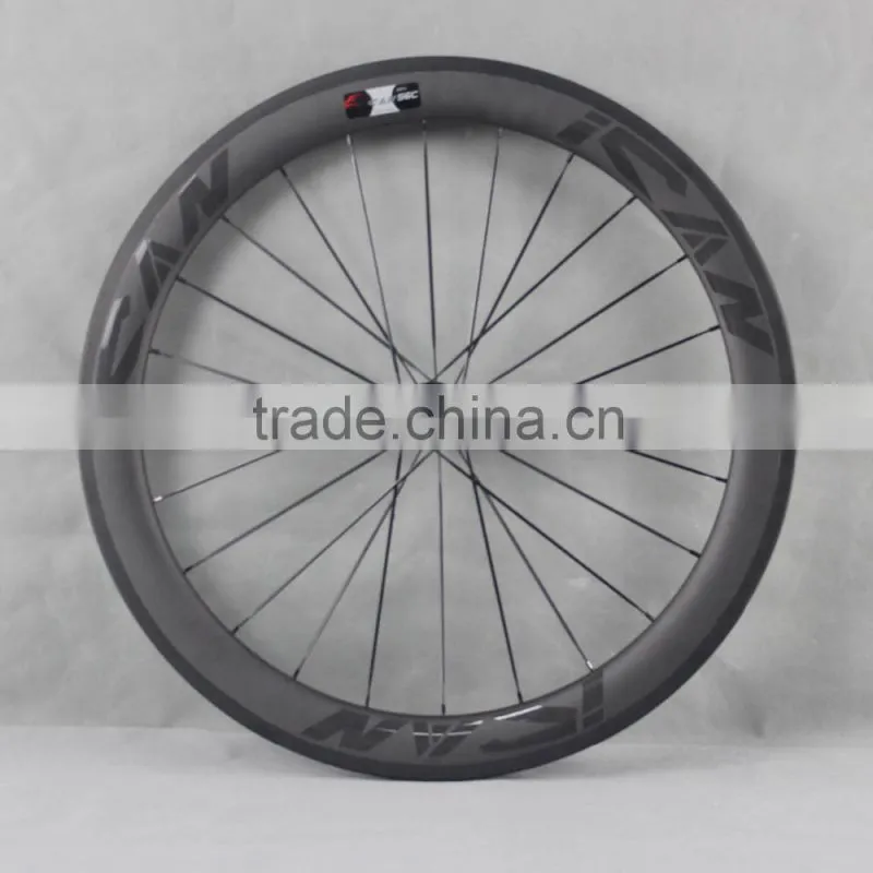 700c ican carbon fiber bike wheels 56mm clincher road bicycle wheel with glossy logos W56C