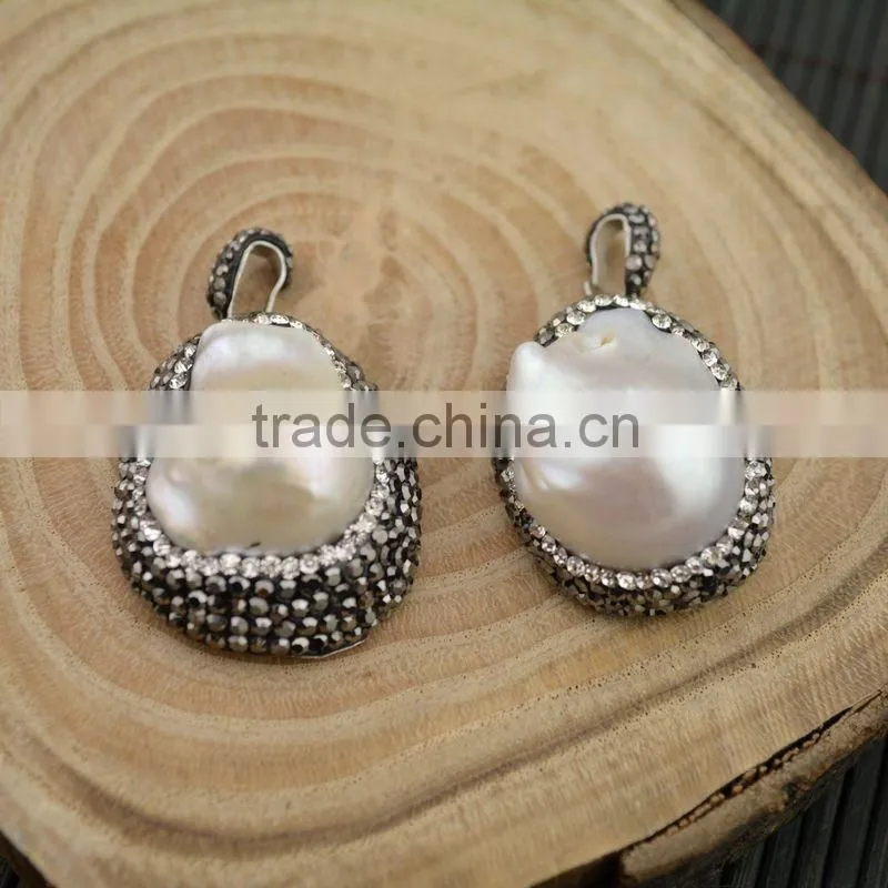 LFD-003P wholesale ~ Water Drop Pearl Pave Rhinestone Charms Pendants For Necklace Jewelry Finding Gift