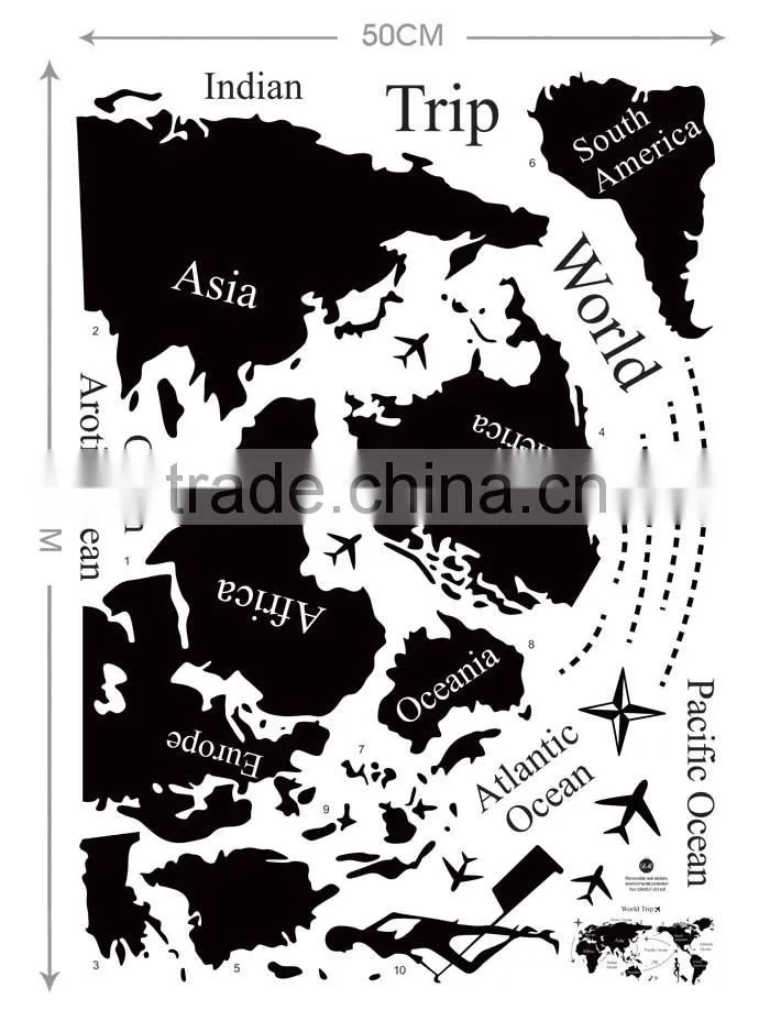 ALFOREVER small size pvc black world trip sticker,pvc world trip decals