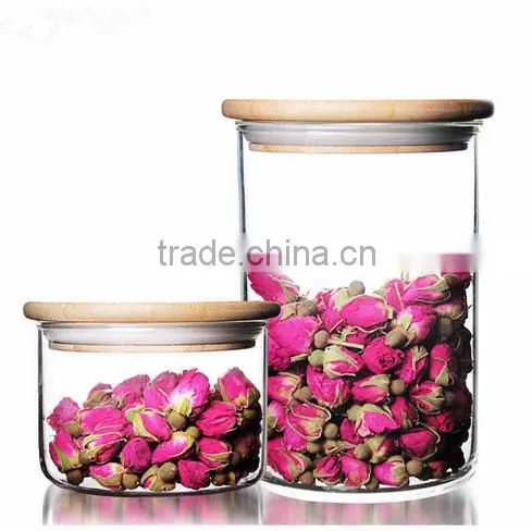 High-quality Bamboo Lid Borosilicate Glass Jar Clear Airtight Canister