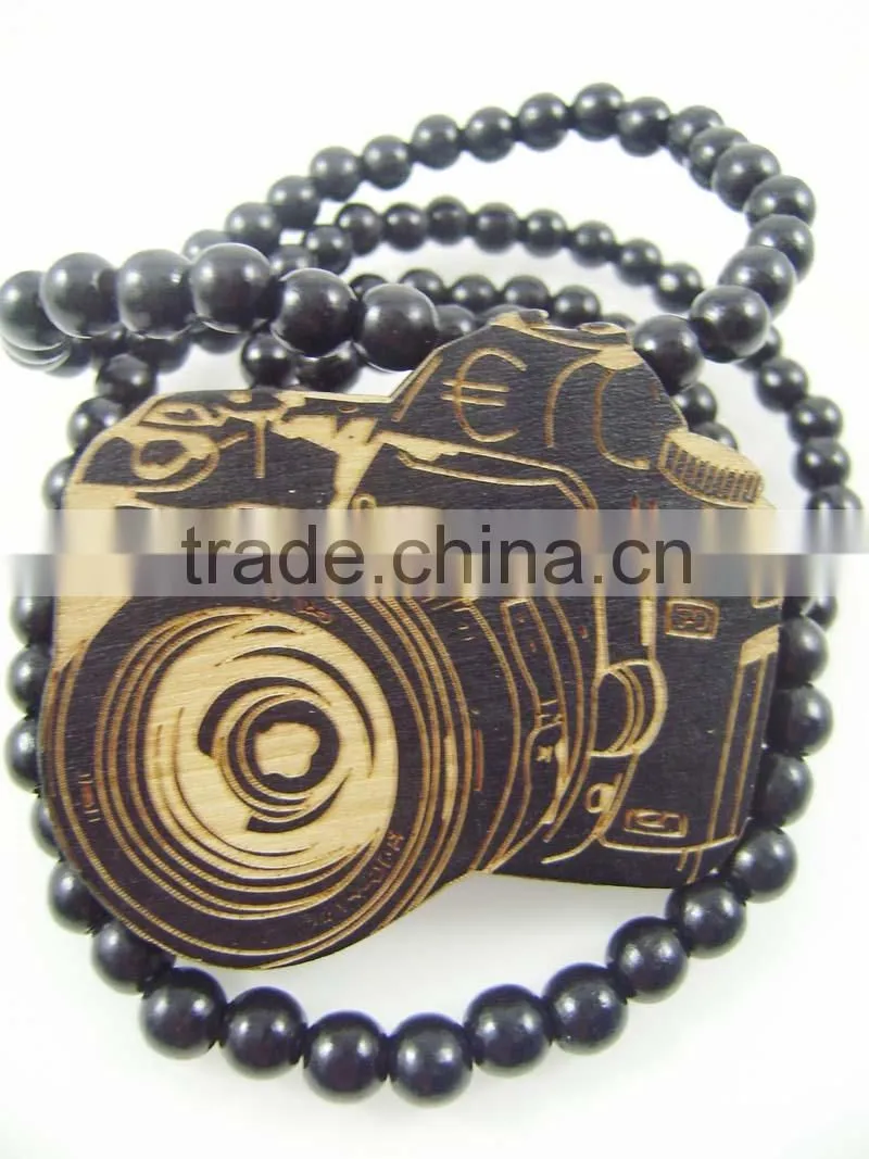 Men's Camera good Pendants Fashion Wood Hip Hop Rosary Chain Beads Necklaces