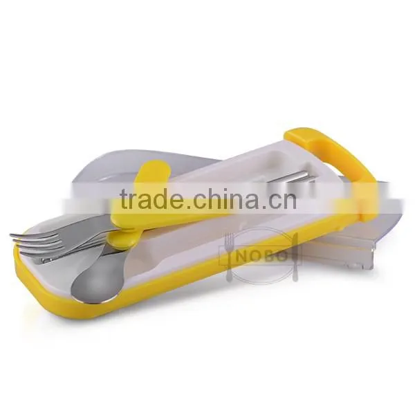 Cute design spoon chopsiticks and forks sets stainless steel kids tableware with box