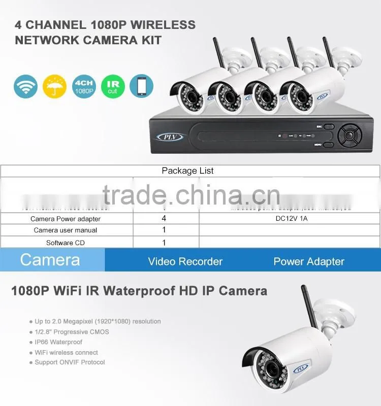 hot on sale outdoor 4ch 1080p full hd wifi wireless ip camera wifi nvr kit