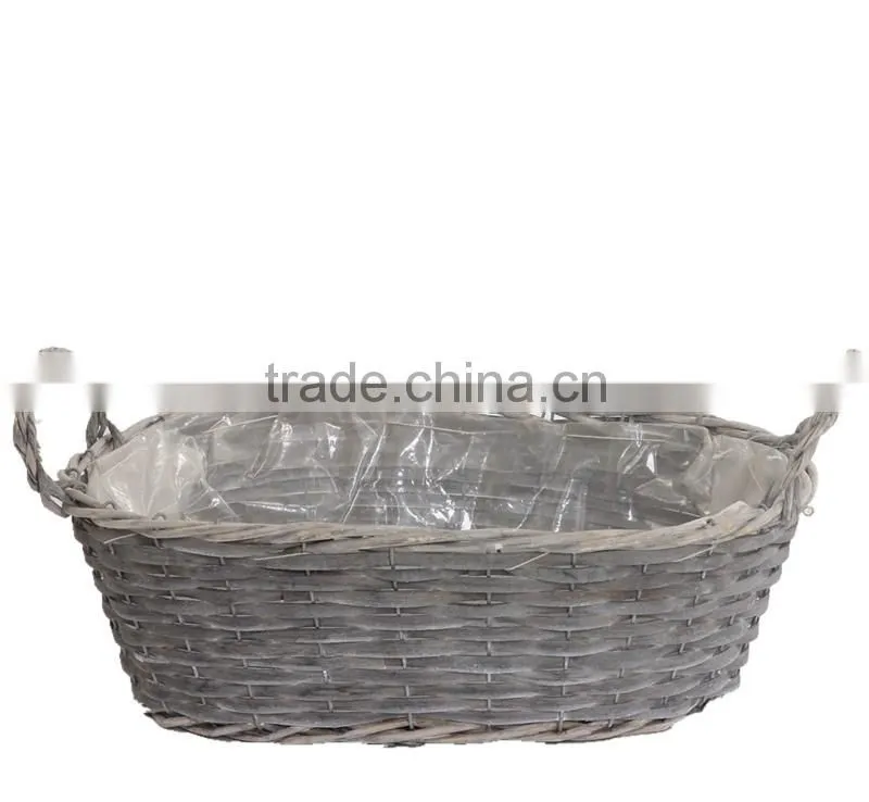 3pcs beautiful design grey wicker flower baskets with handle
