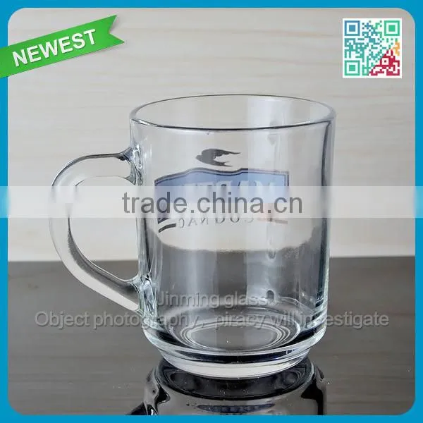 2015 HOT sale coffee glass with handle wholesale decal coffee glass