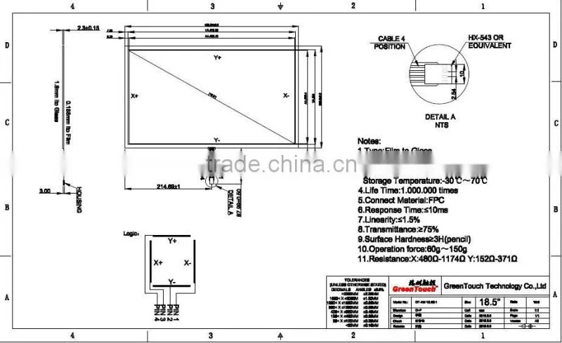 18.5inch 4w resistive Touch panle screen 16:9 with EETI controlle