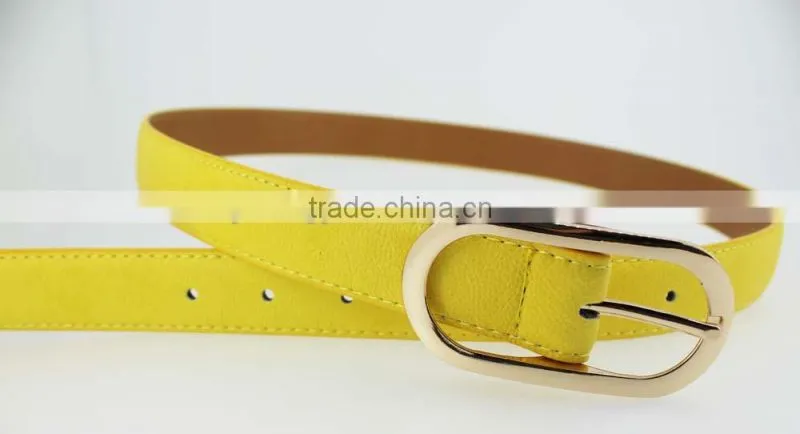 Women's fashion Pink PU leather new dress belt with smooth gold buckle belt