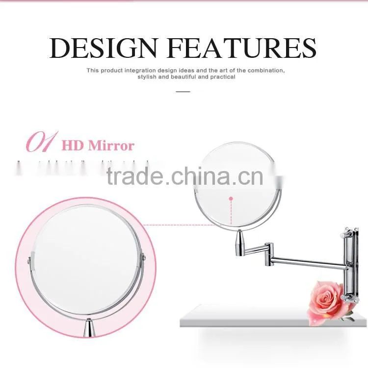 Hotel bathroom round magnifying folding extendable wall makeup mirror