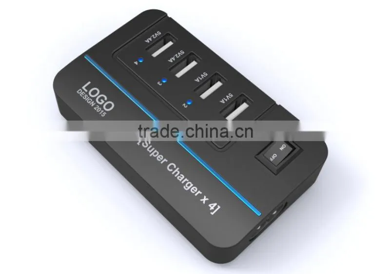 2015 NEW 20W 5V4A 4 Ports High Speed Desktop USB Wall and Travel Charger with Power IQ Technology(White)