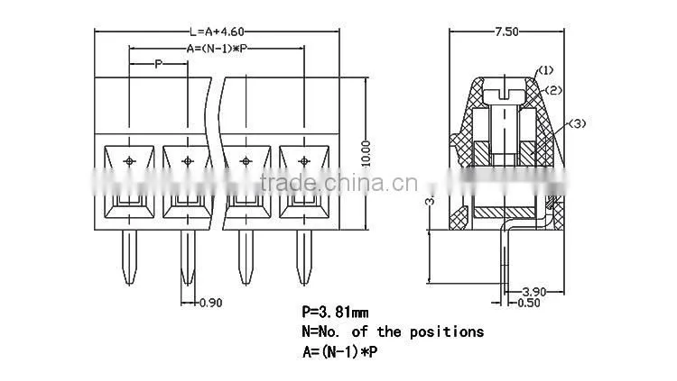 UTL New Products 2016 Plastic Male and Female Screw Terminal Block Brass Contact Terminal 0.14-1.5mm