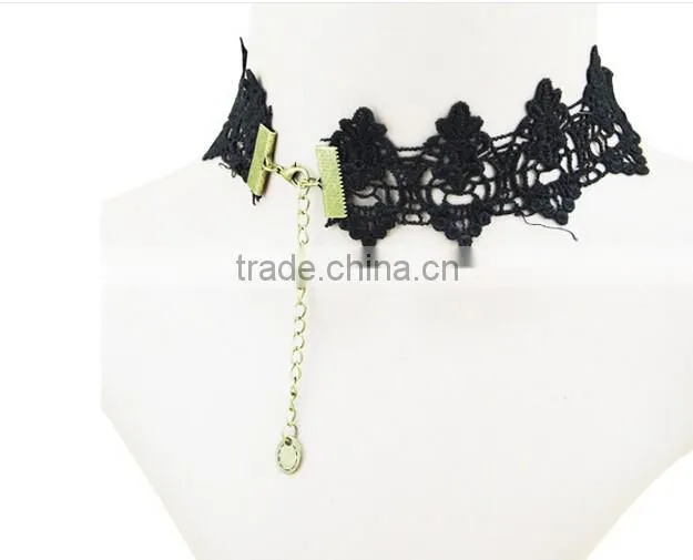 Women 2016 Gothic Handmade Chain Black Flower Lace Choker Collar Chunky Necklace