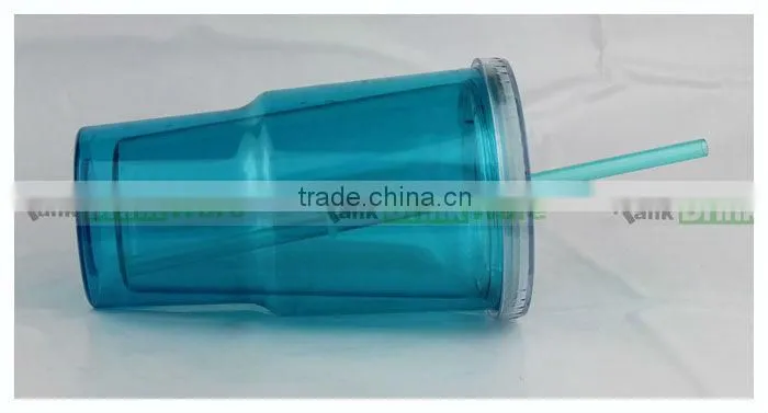 Plastic Double Walled Cup with Straw