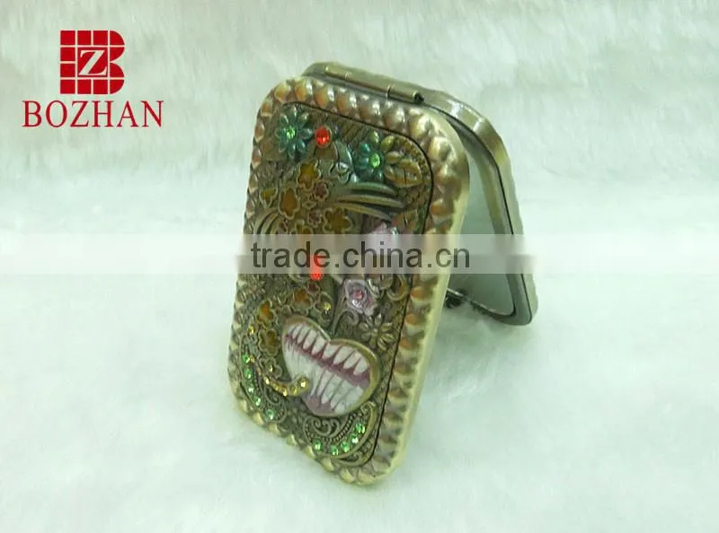 Good quality & sale bronze rhinestone makeup mirror/ charm bronze pocket mirror/high quality rhinestone cosmetic mirror