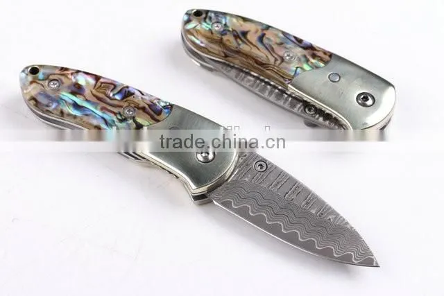 OEM Damascus Small abalone pure copper folding knife