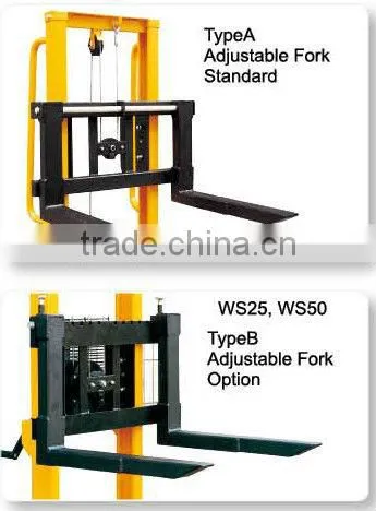 Hand Winch Forklift Type Stacker with Lifting Height 1560mm