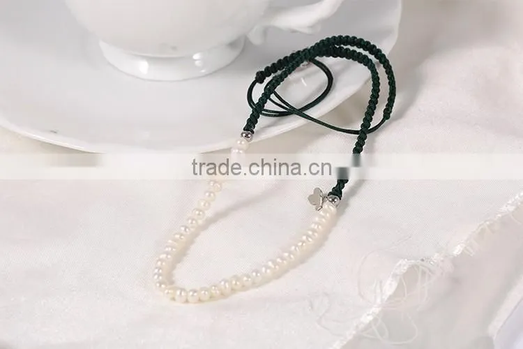 Best selling jewelry black braid rope with stainless steel bear pearl necklace