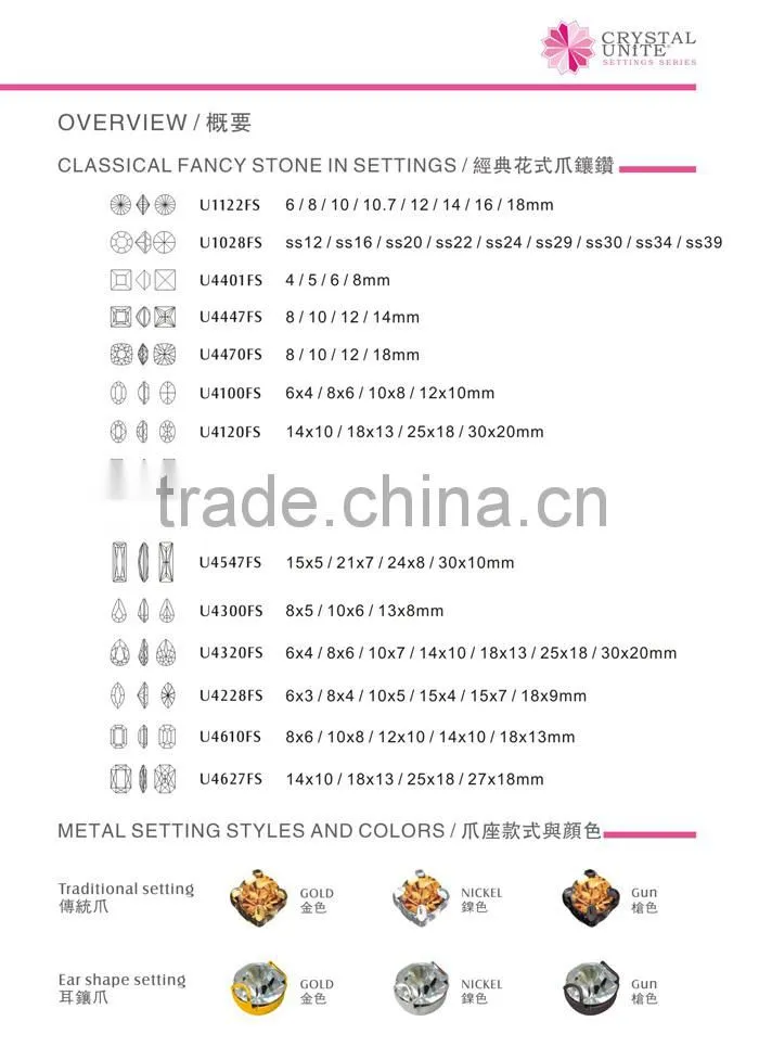 CRYSTAL UNITE Fancy Stone in Metal Setting Sew on Garments