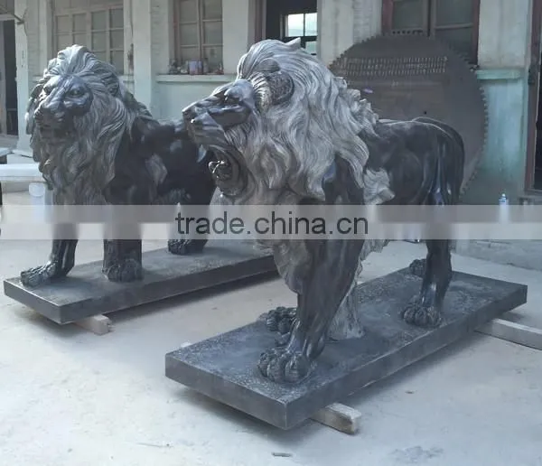 Hand Carved Black Marble Garden Lion Statues