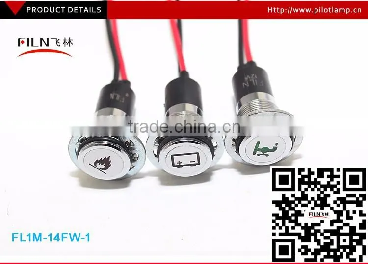metal 14mm single led light IP67 12v 24v indicator lamp with oil symbol for car