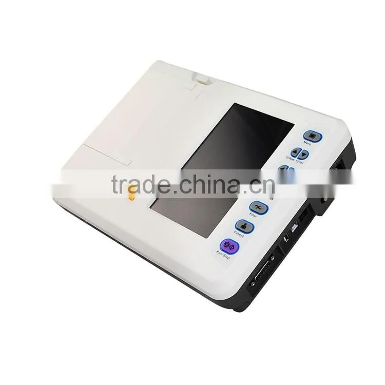 Carejoy CE certified Resting 12-lead signal 7 inch 6 Channel Digital Electrocardiograph ECG Machine EKG-1206A new model
