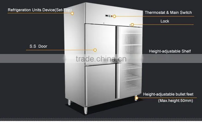 Four Doors Upright Commercial Stainless Steel Door Freezer/Marine Freezer/Small Upright Freezers