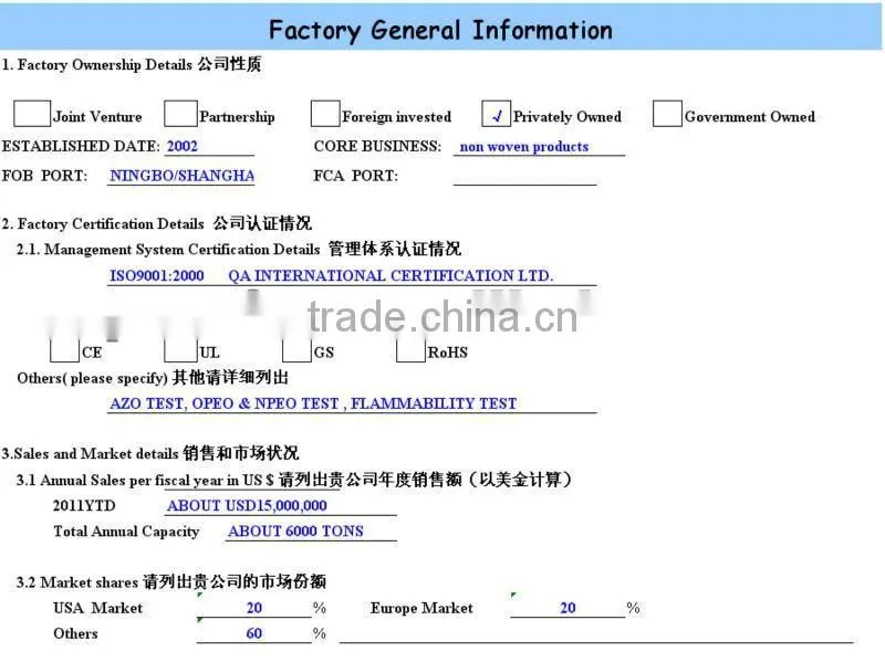 home textile of pp nonwoven fabric