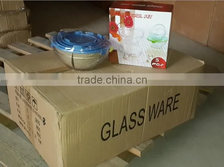2015 Different color lid 5 pcs glass bowl set