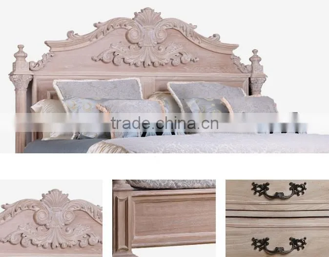 New design original wood color solid wood hand carved double bed