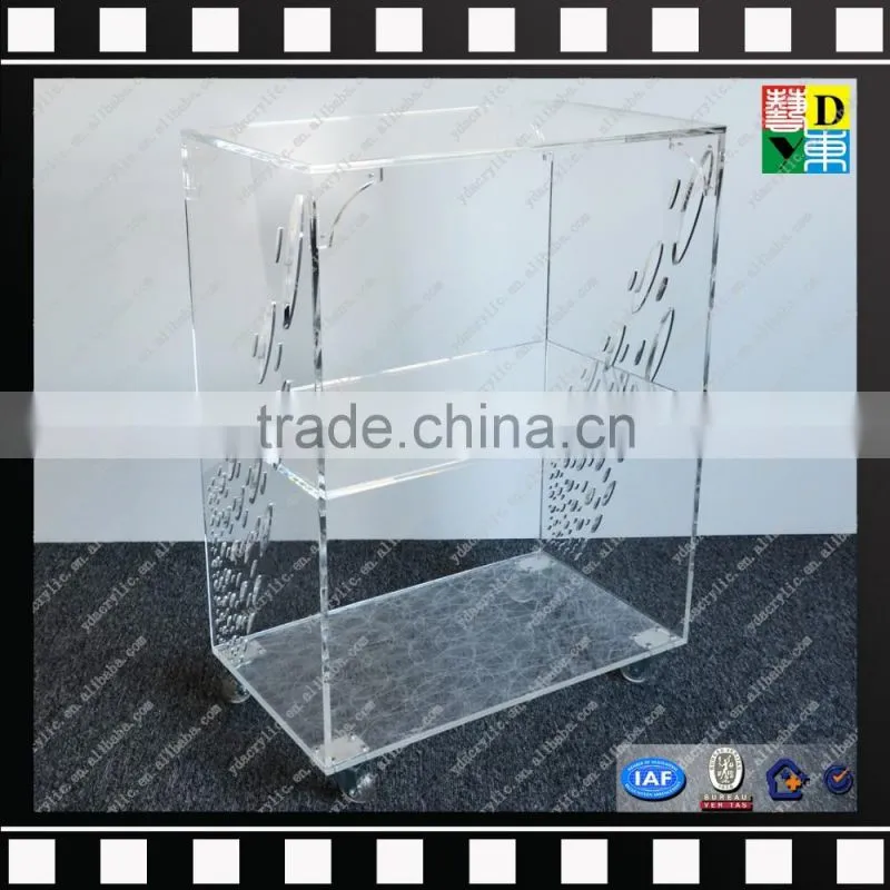 Custom acrylic bar cart acrylic food trolleys lucite plexiglass serving carts from shenzhen yidong