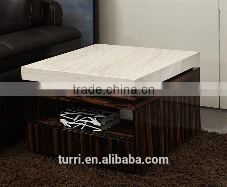 Green MDF coffee table with natural stone travertine