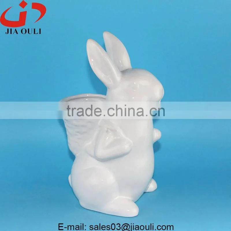 BSCI Audit Factory animal shape garden planter white Ceramic Rabbit Planter, animal planters