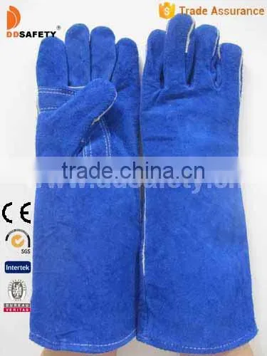 DDSAFETY 2017 Blue Cow Split Welding Glove With Reinforced Palm With One Piece Back
