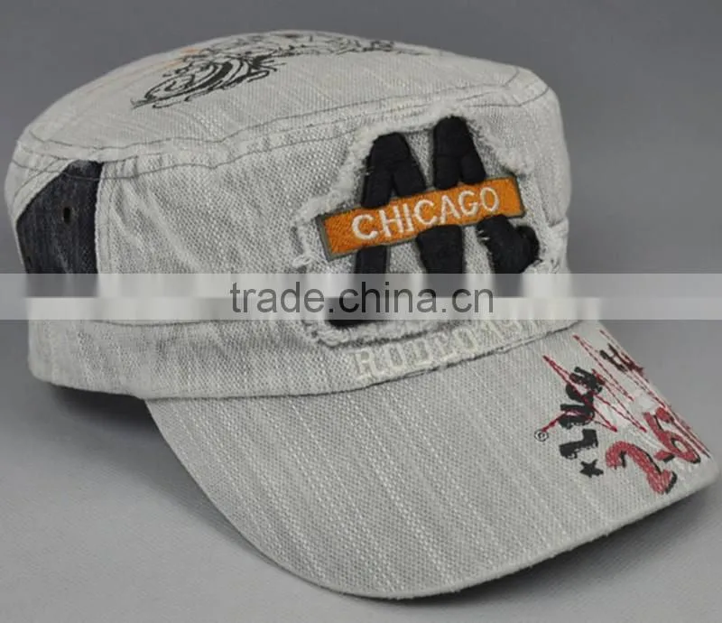 Sublimation Military Hats Caps With Embroidery Patch Distressed Denim Caps