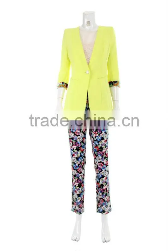 2014 Newest Fashion Long Sleeve Lime Contrast Custom Blazer