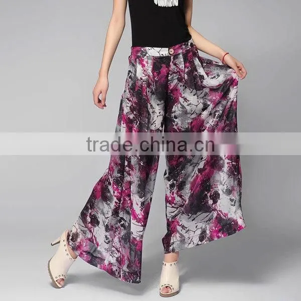 New arrival fashion summer floral print ladies chiffon culotte pants