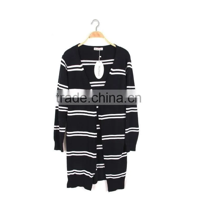 Garment manufactorer wholesale great design fashion casual wear stripe long winter coats ladies 2017