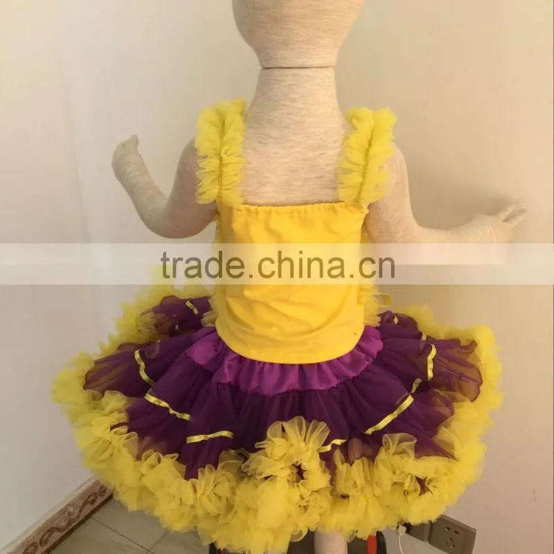 Newset Beautiful Fairy Pettiskirt Baby Girl Clothes Set Tank Top With Purple and Yellow Pettiskirt In Set