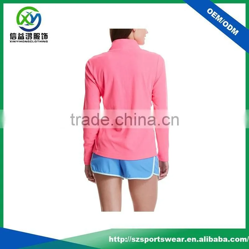 Popular pink color ladies sport custom 1/4 zip pullover, 100 polyester gym hoodie with your logo