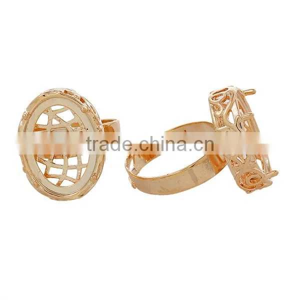 Copper Rings Adjustable Oval Rose Gold Cabochon Setting Hollow Pattern 17.9mm Ring Setting