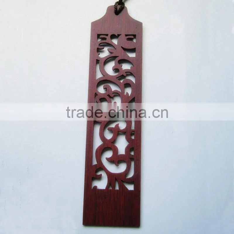 Chinoiserie Craft Flower Through Carved Wooden Bookmark