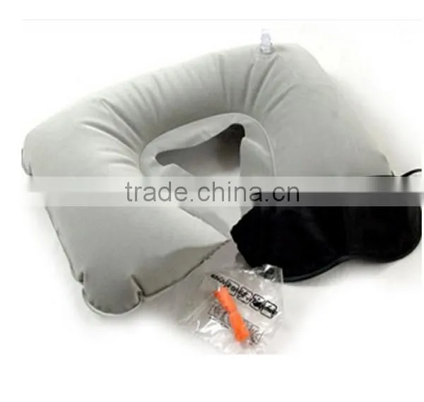 Inflatable Neck Cushion Pillow + Eye Patch + Earplug Travel Accessories